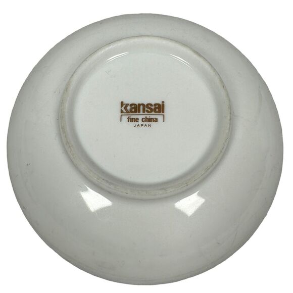 Kansai Fine China Japan Gold Rim Orange Leaves Rice Bowls Lot Of 3 Blue White - Picture 4 of 12